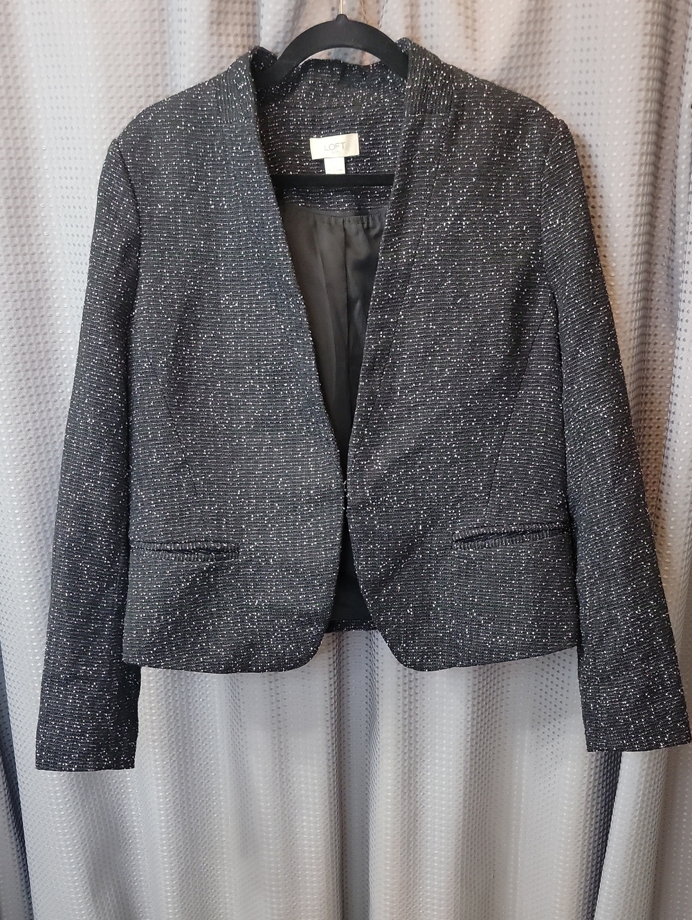 LOFT Black Slub Open-Front Tweed Blazer Size 14